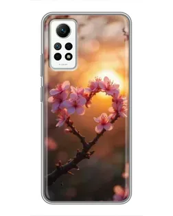 Чехол для Xiaomi Redmi Note 12 Pro (4g) с картинкой «Розовый цвет сердце на фоне заката»