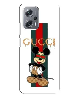 Чехол для Xiaomi Redmi Note 12 Pro Plus с картинкой «Микки Маус Gucci — полосы»