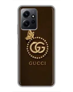 Чехол для Xiaomi Redmi Note 12 с картинкой «Gucci — золотая бабочка»