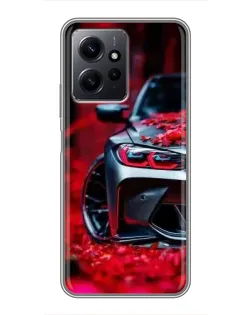 Чохол для Xiaomi Redmi Note 12 з картинкою «Спортивна BMW та квіти»