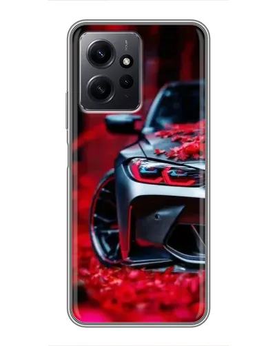 Чохол для Xiaomi Redmi Note 12 з картинкою «Спортивна BMW та квіти»
