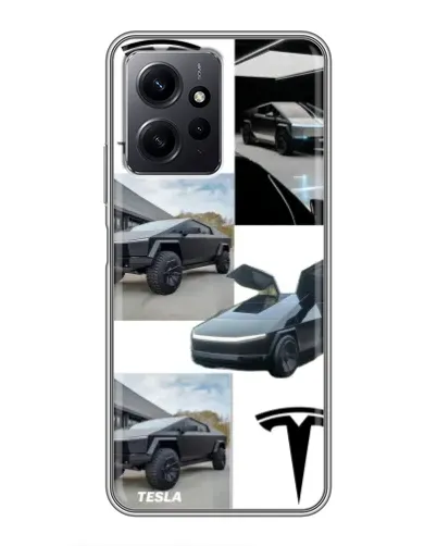 Чохол для Xiaomi Redmi Note 12 з картинкою «Колаж Cybertruck Tesla»