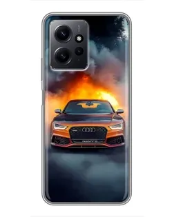 Чехол для Xiaomi Redmi Note 12 с картинкой «Audi в огненном дыму»