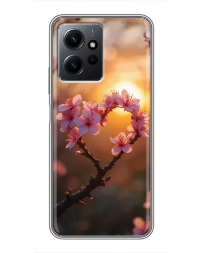 Чохол для Xiaomi Redmi Note 12 з картинкою «Рожевий цвіт  сердечко на тлі заходу»