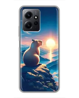 Чохол для Xiaomi Redmi Note 12 з картинкою «Захід сонця з капібарою»
