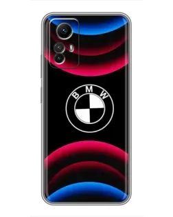 Чехол для Xiaomi Redmi Note 12s с картинкой «Логотип BMW и неоновые дуги»