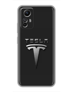 Чехол для Xiaomi Redmi Note 12s с картинкой «Стальной логотип Tesla»
