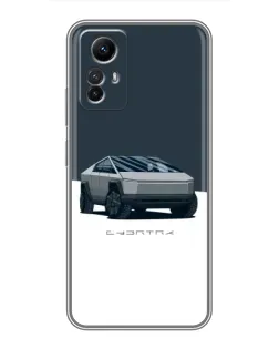 Чехол для Xiaomi Redmi Note 12s с картинкой «Серебристый Cybertruck Tesla»