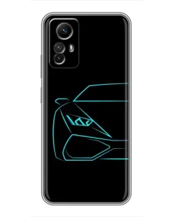 Чехол для Xiaomi Redmi Note 12s с картинкой «Голубой силуэт Lamborghini»