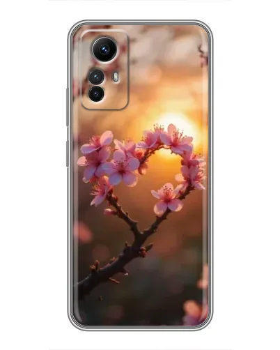 Чехол для Xiaomi Redmi Note 12s с картинкой «Розовый цвет сердце на фоне заката»