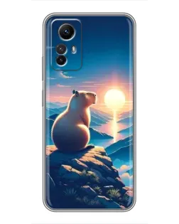 Чехол для Xiaomi Redmi Note 12s с картинкой «Закат солнца с капибарой»