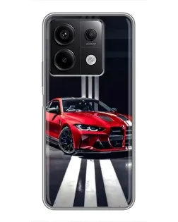 Чехол для Xiaomi Redmi Note 13 (5G) с картинкой «Красная BMW на дороге»