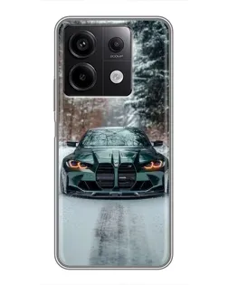 Чехол для Xiaomi Redmi Note 13 (5G) с картинкой «BMW в зимнем лесу»
