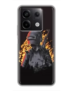 Чехол для Xiaomi Redmi Note 13 (5G) с картинкой «PUBG — огненный силуэт»