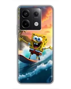 Чехол для Xiaomi Redmi Note 13 (5G) с картинкой «Губка Боб серфингист»