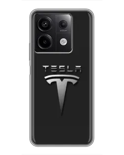 Чехол для Xiaomi Redmi Note 13 (5G) с картинкой «Стальной логотип Tesla»