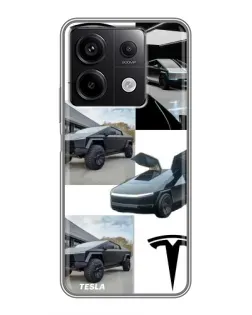Чехол для Xiaomi Redmi Note 13 (5G) с картинкой «Коллаж Cybertruck Tesla»