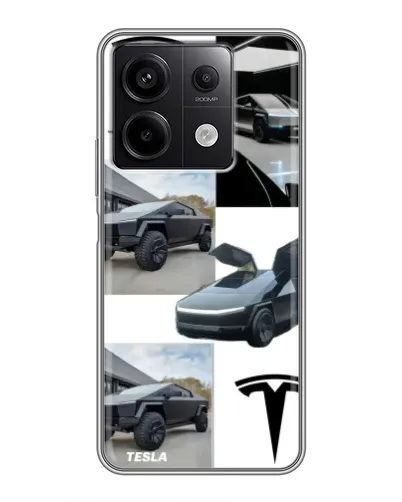 Чехол для Xiaomi Redmi Note 13 (5G) с картинкой «Коллаж Cybertruck Tesla»