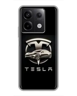 Чехол для Xiaomi Redmi Note 13 (5G) с картинкой «Tesla — серебристое авто»