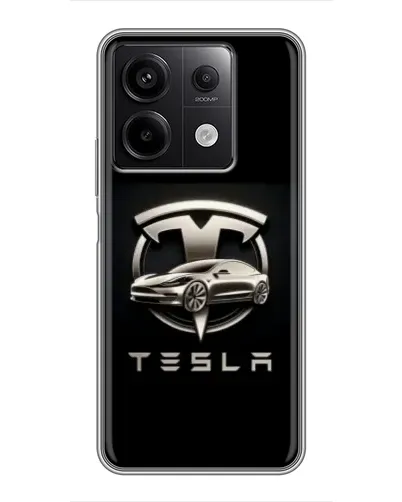 Чехол для Xiaomi Redmi Note 13 (5G) с картинкой «Tesla — серебристое авто»