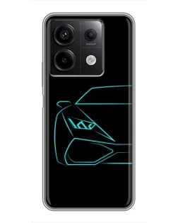 Чехол для Xiaomi Redmi Note 13 (5G) с картинкой «Голубой силуэт Lamborghini»