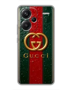 Чехол для Xiaomi Redmi Note 13 Pro Plus с картинкой «Gucci — фирменная полоса и золото»