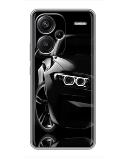 Чехол для Xiaomi Redmi Note 13 Pro Plus с картинкой «Черная BMW — профиль»