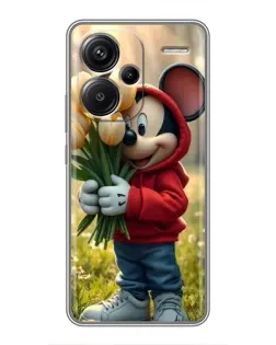 Чехол для Xiaomi Redmi Note 13 Pro Plus с картинкой «Микки с тюльпанами»