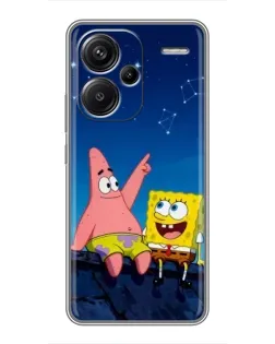 Чехол для Xiaomi Redmi Note 13 Pro Plus с картинкой «Губка Боб и Патрик ночью»