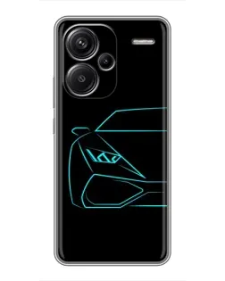 Чехол для Xiaomi Redmi Note 13 Pro Plus с картинкой «Голубой силуэт Lamborghini»