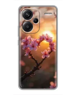 Чехол для Xiaomi Redmi Note 13 Pro Plus с картинкой «Розовый цвет сердце на фоне заката»