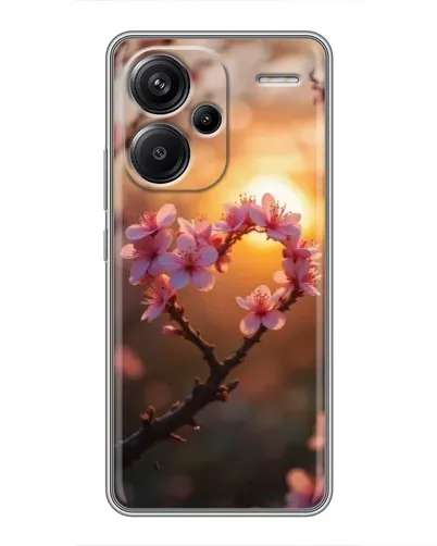Чехол для Xiaomi Redmi Note 13 Pro Plus с картинкой «Розовый цвет сердце на фоне заката»