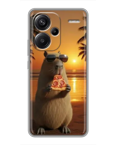 Чехол для Xiaomi Redmi Note 13 Pro Plus с картинкой «Капибара с пиццей»