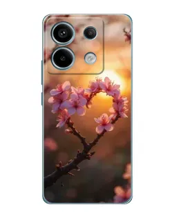 Чехол для Xiaomi Redmi Note 13 Pro с картинкой «Розовый цвет сердце на фоне заката»