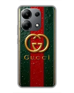 Чехол для Xiaomi Redmi Note 13 (4G) с картинкой «Gucci — фирменная полоса и золото»
