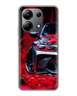 Чехол для Xiaomi Redmi Note 13 (4G) с картинкой «Спортивная BMW и цветы»