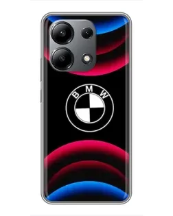 Чехол для Xiaomi Redmi Note 13 (4G) с картинкой «Логотип BMW и неоновые дуги»