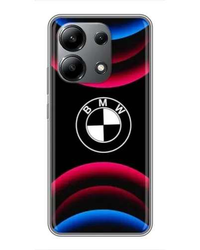 Чехол для Xiaomi Redmi Note 13 (4G) с картинкой «Логотип BMW и неоновые дуги»