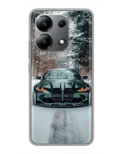 Чехол для Xiaomi Redmi Note 13 (4G) с картинкой «BMW в зимнем лесу»