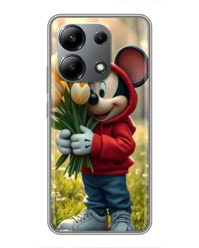 Чехол для Xiaomi Redmi Note 13 (4G) с картинкой «Микки с тюльпанами»