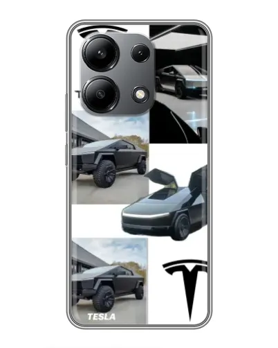 Чехол для Xiaomi Redmi Note 13 (4G) с картинкой «Коллаж Cybertruck Tesla»