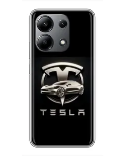 Чехол для Xiaomi Redmi Note 13 (4G) с картинкой «Tesla — серебристое авто»