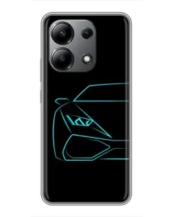 Чехол для Xiaomi Redmi Note 13 (4G) с картинкой «Голубой силуэт Lamborghini»