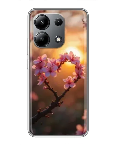 Чохол для Xiaomi Redmi Note 13 (4G) з картинкою «Рожевий цвіт  сердечко на тлі заходу»