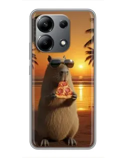 Чехол для Xiaomi Redmi Note 13 (4G) с картинкой «Капибара с пиццей»