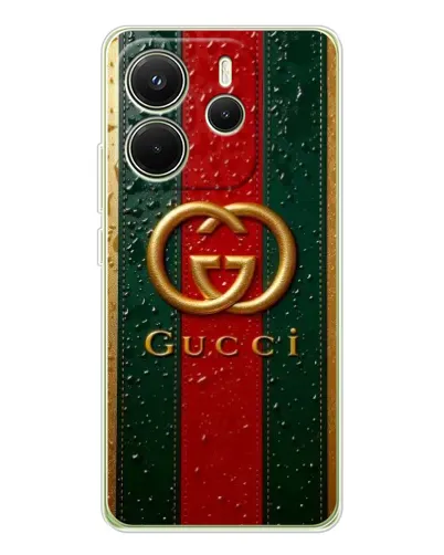Чехол для Xiaomi Redmi Note 14 4G (Global) с картинкой «Gucci — фирменная полоса и золото» Чехол для Xiaomi Redmi Note 14 4G (Global) с картинкой «Gucci — фирменная полоса и золото»