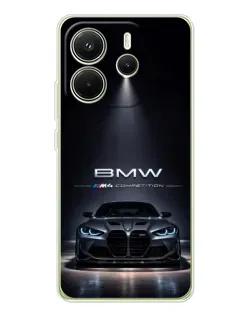 Чехол для Xiaomi Redmi Note 14 4G (Global) с картинкой «BMW сквозь ночной город»