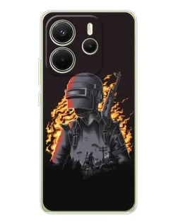 Чехол для Xiaomi Redmi Note 14 4G (Global) с картинкой «PUBG — огненный силуэт»