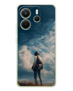 Чехол для Xiaomi Redmi Note 14 4G (Global) с картинкой «Герой PUBG на скале»