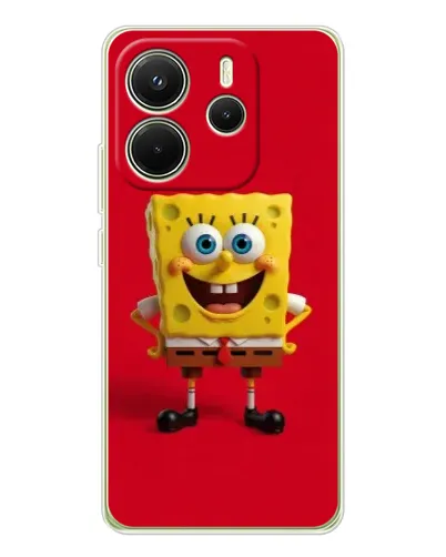 Чехол для Xiaomi Redmi Note 14 4G (Global) с картинкой «Спанч Боб на красном»